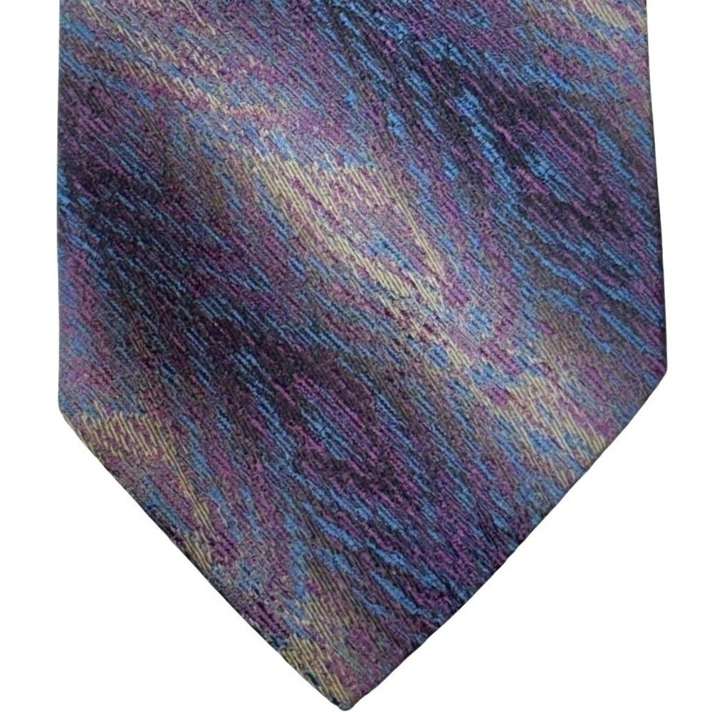 Krizia Abstract‎ Silk Tie Italian Made Mens OS Textured Pattern Purple Blue